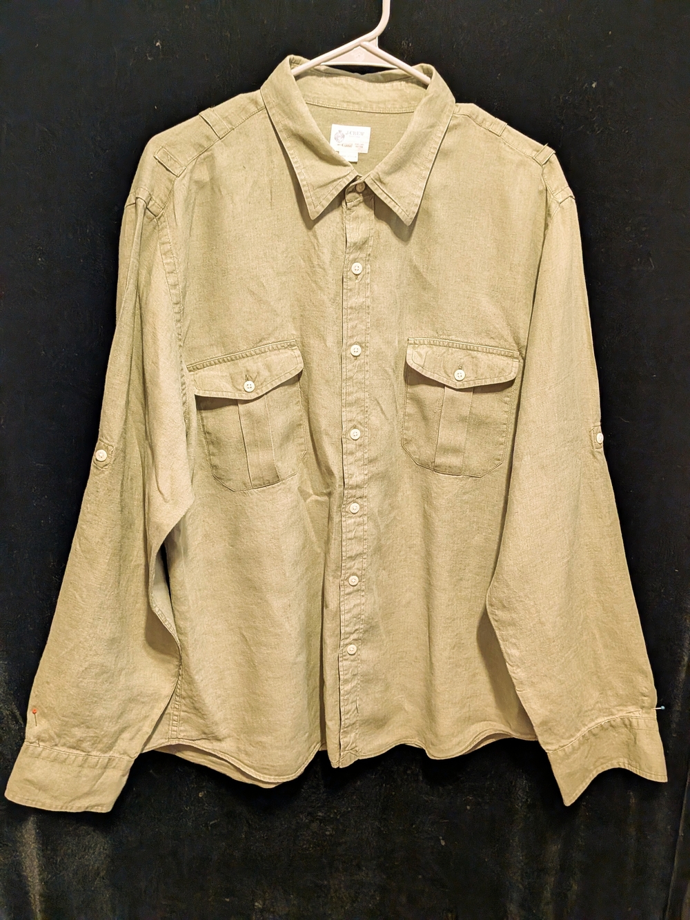 J. Crew Signsture Men's 100% Linen Safari Style Shirt Olive Green XL